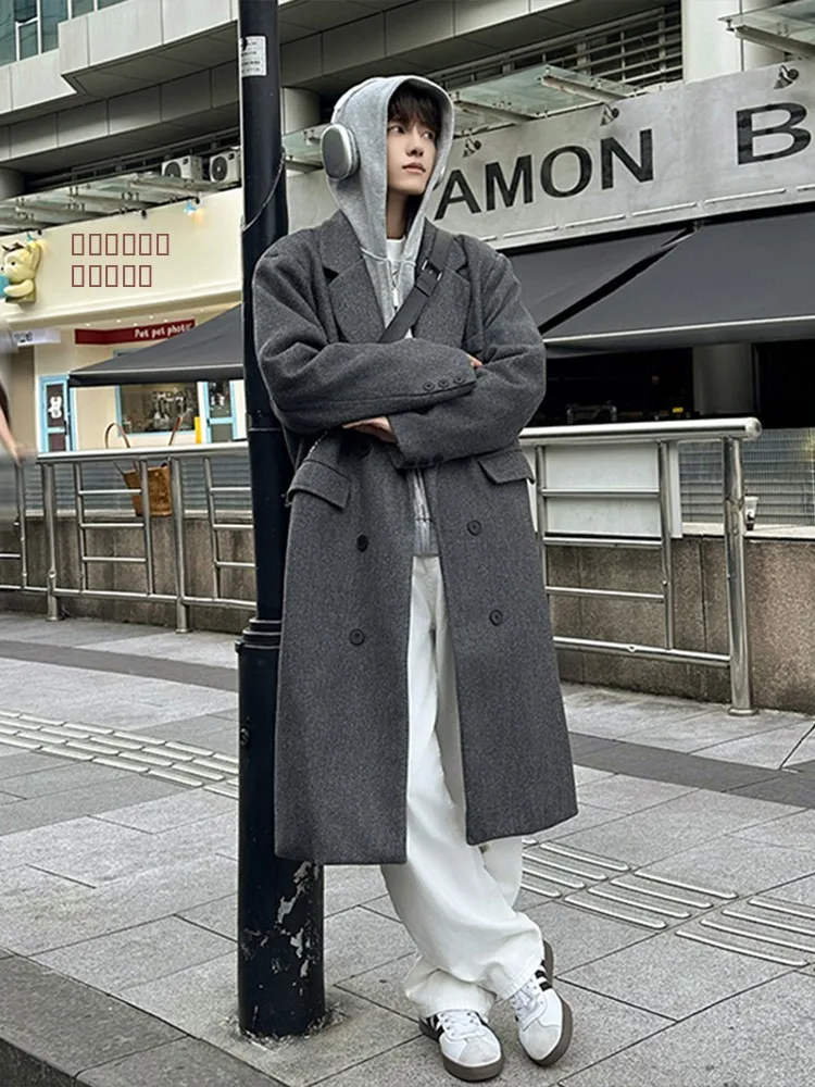 

Мужское шерстяное пальто Cleanfit: модное, свободное, удлиненное (ниже колена), ветрозащитное, для весны и осени