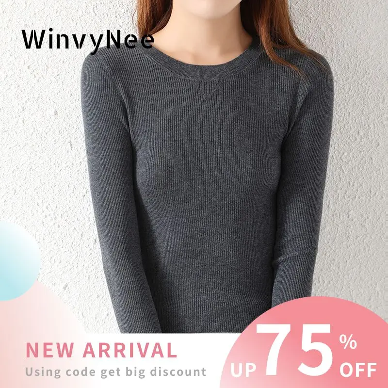 

Женский шерстяной пуловер WinvyNee с круглым вырезом, длинными рукавами, в рубчик, облегающий, легкий, элегантный, весна-осень, A1757017