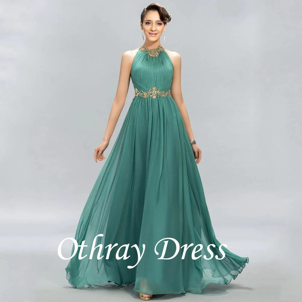 

Vintage Halter A-line Prom Dress Elegant Sleeveless Evening Dress Beading Chiffon Floor-Length Party Dresses Vestido De Noche