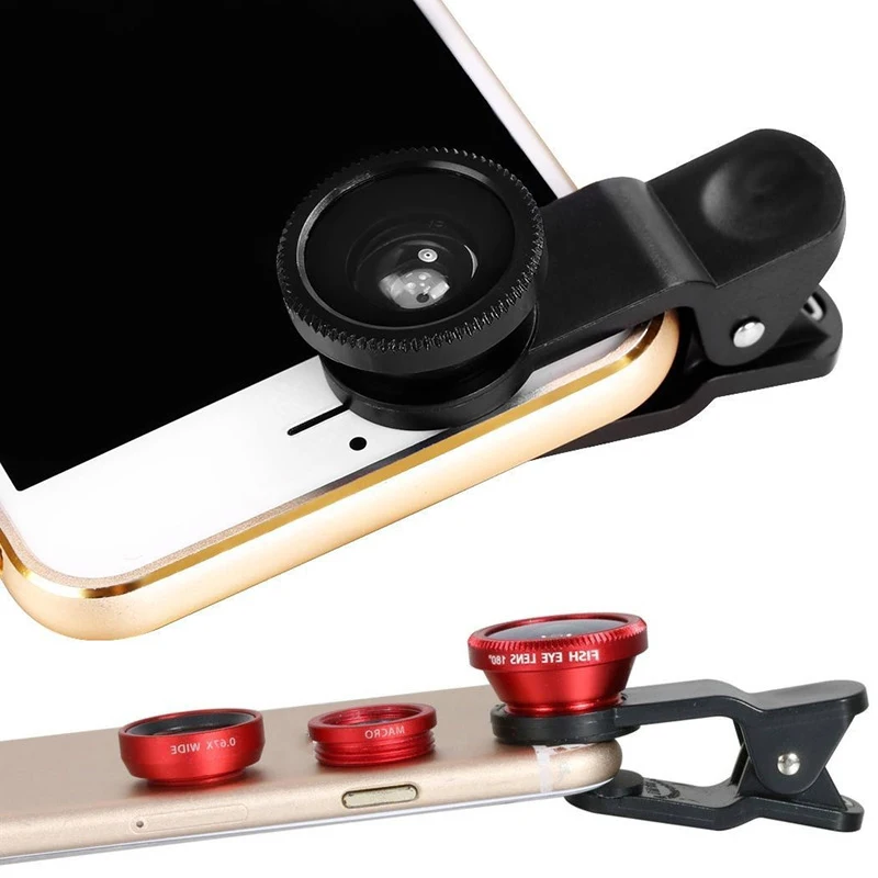 3 in 1 Fisheye Wide Angle Micro Camera Lens for iPhone Xiaomi Redmi 3IN1 Zoom Fish Eye Len on Smartphone Lenses with Phone Clip