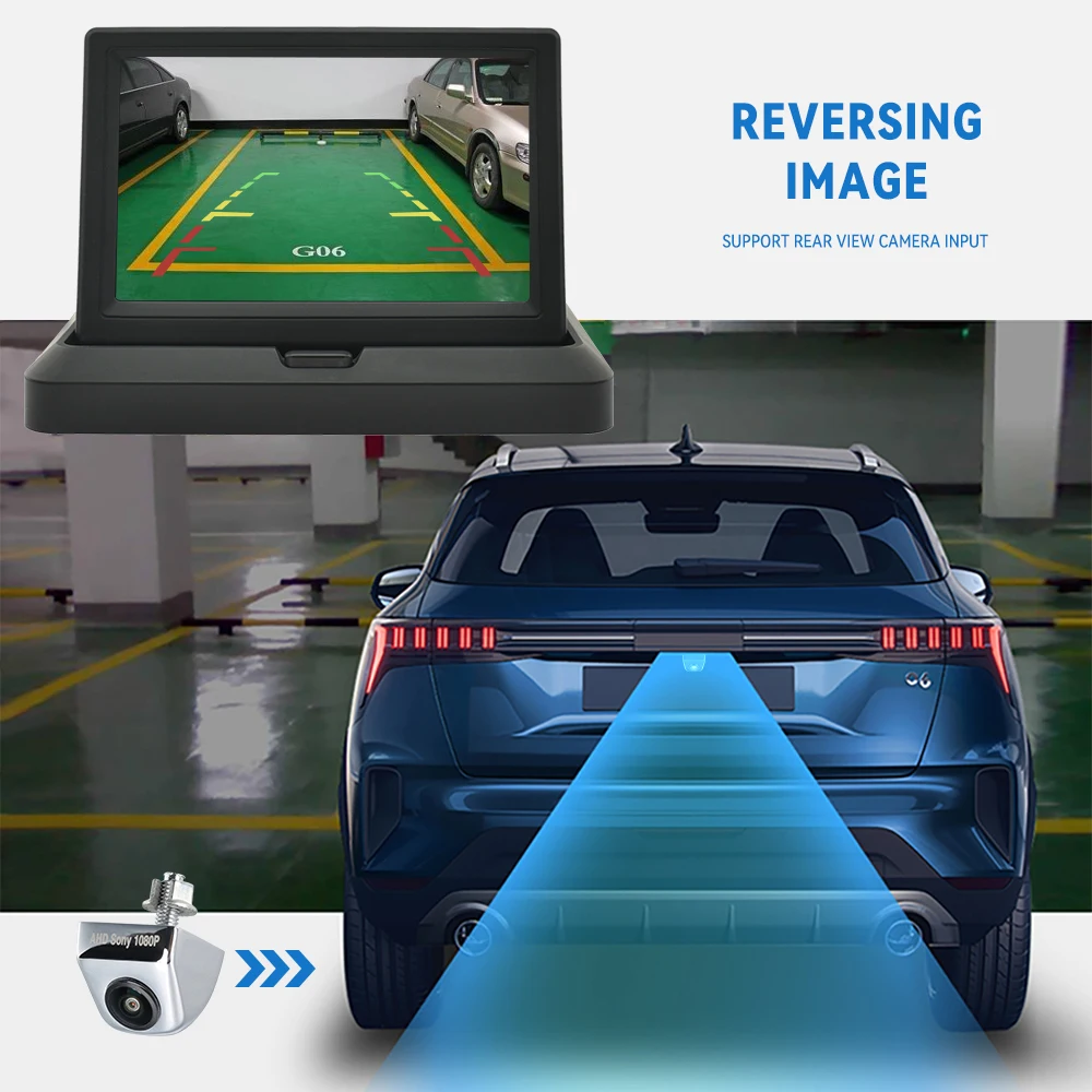 KTYDKP Car Folding Monitor Screen with 2 Way Video Input for Vehicle Rear View Camera Parking Backup Reverse 5 Inch TFT Display