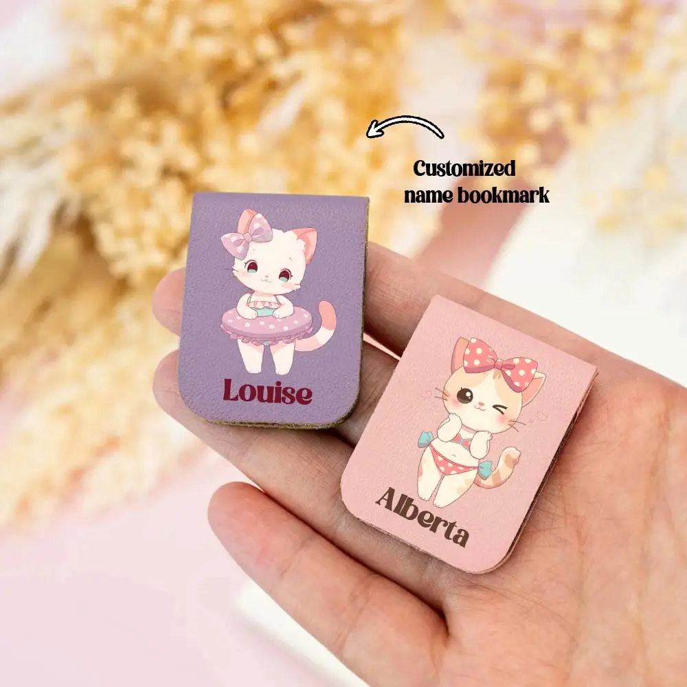 

1 personalized PU leather magnetic bookmark cute kitten Handmade textured leather bookmarks are excellent cultural and creative