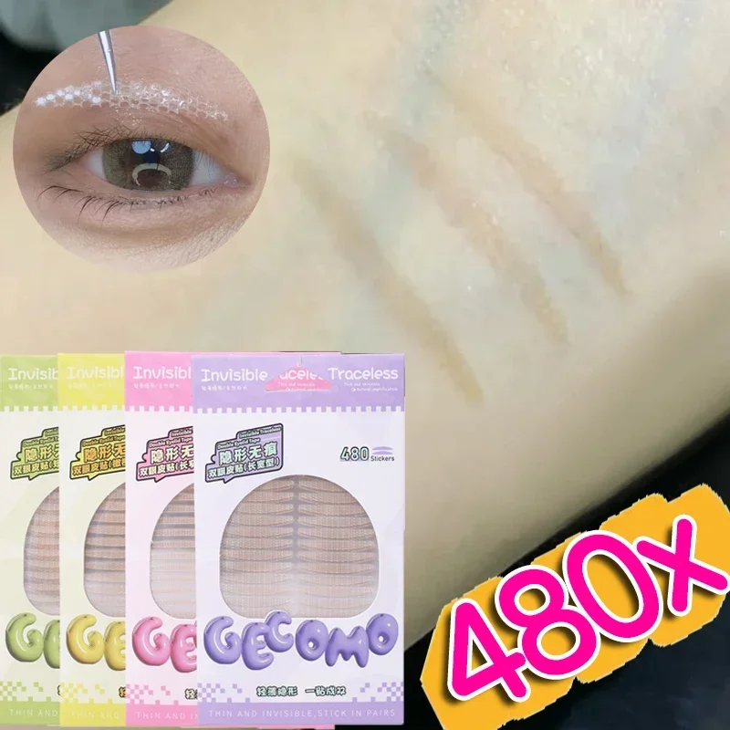 Cinta adhesiva para párpados dobles, 120/480 Uds., pasta para párpados plegable Invisible sin rastro, raya Beige, herramienta de maquillaje de ojos Natural de alto adhesivo