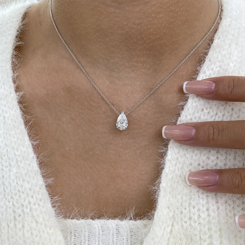 IGI 14k 10k Gold/925 Silver 2ct Lab Grown Diamond Pear Cut necklace