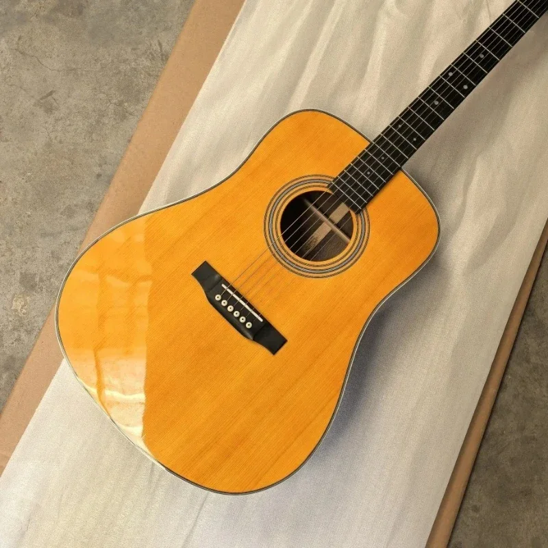 Hot sale Hot Selling Warm Yellow D28 Acoustic Guitar Picea Body Ebony Neck Solid Top Solo Unisex 6 String 41 Inch Beginner