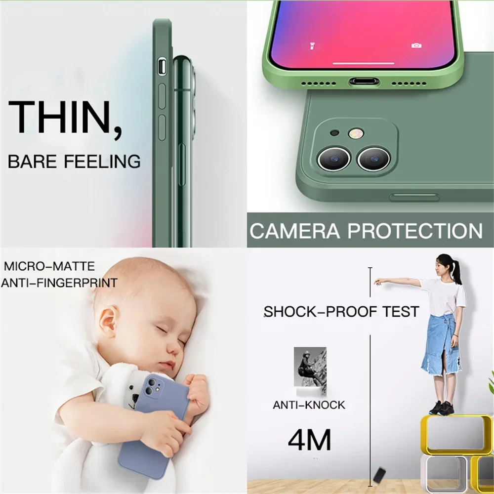 Original Square Liquid Silicone Cases for iPhone 11 12 13 14 Pro Max Plus mini Covers iPhone11 11Pro 12Pro 13Pro 14Pro iPhone14