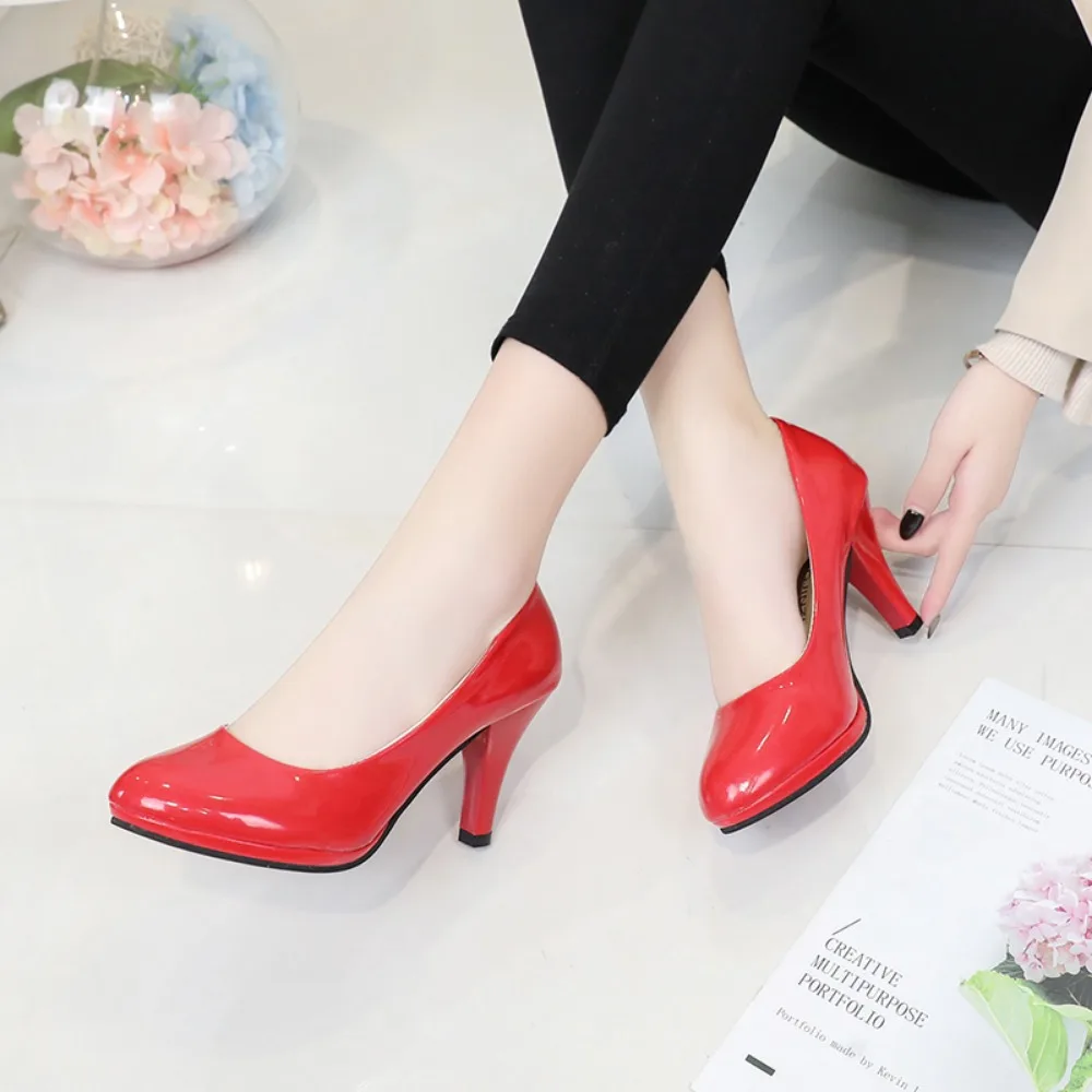 High Heels Shoes Women White Wedding Shoes Thick High Heels Fashion Party Pumps Footwear Yellow Red Big Size 34-42