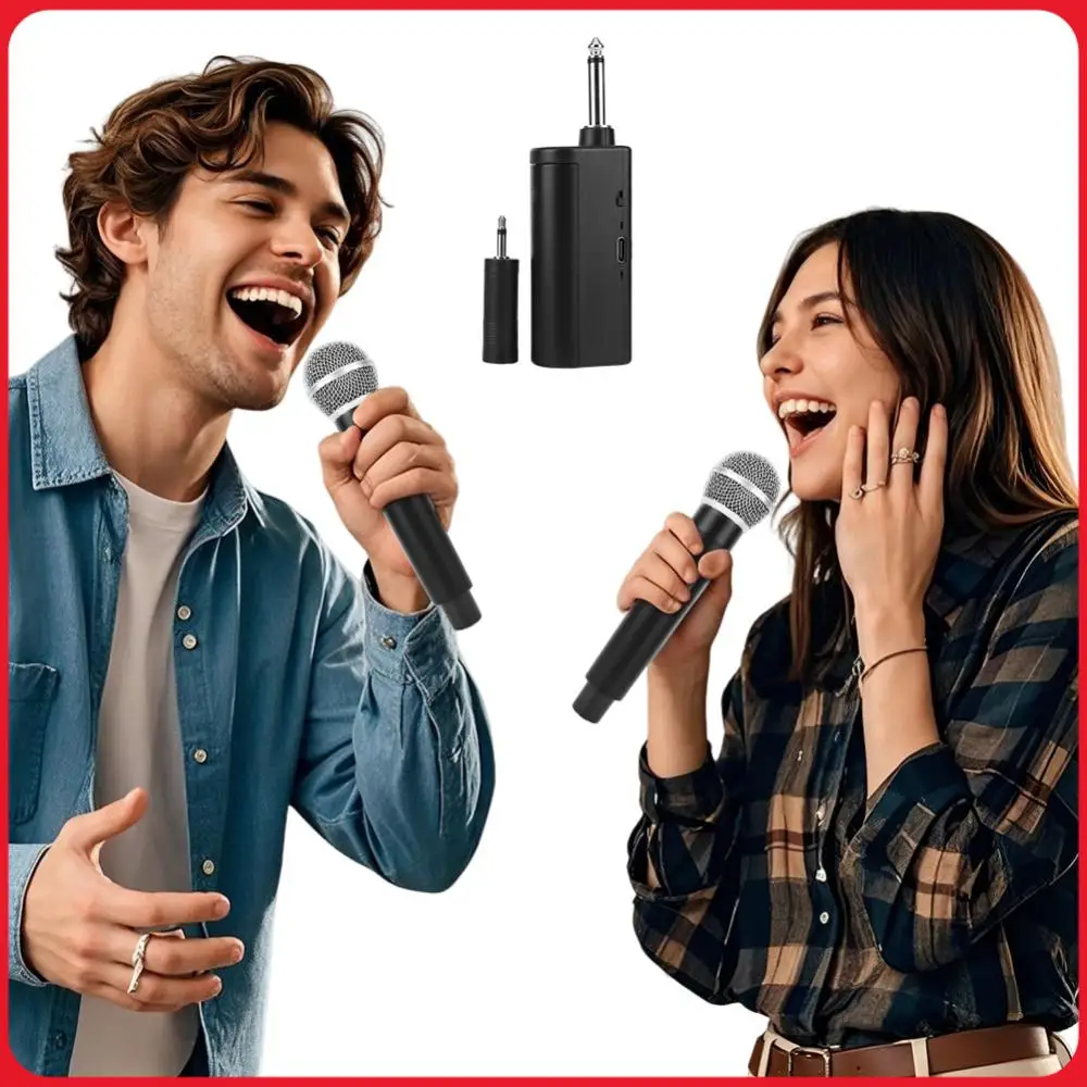 Wireless Microphone Rechargeable Microphone with One-to-Two Chip Connection for Home KTV Speeches Churches DJs Weddings