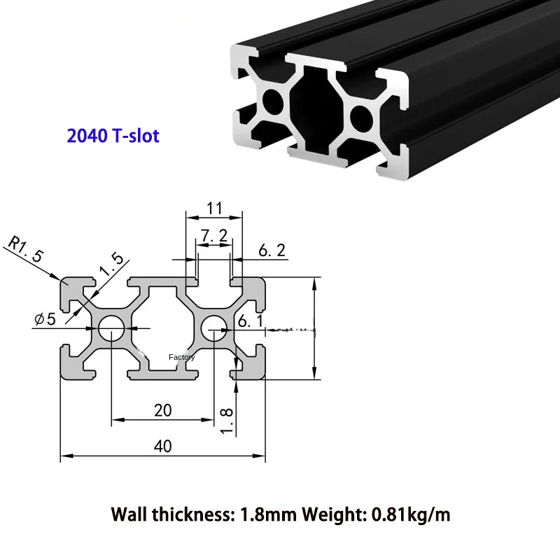 1 ST T-Slot Aluminium Profiel 2020 2020N2 2020R 2040 2060 3030 3030N2 3030R 3060 4040 4040R N2 EU Standaard Zwart Anodische Oxidatie