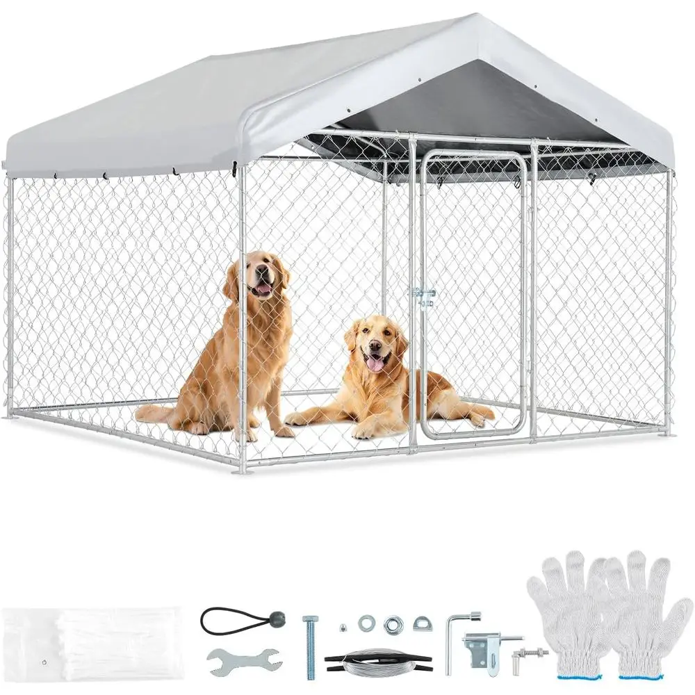 

Outdoor Dog Kennel, 6.56 x 6.56 x 5.25 t Large Dog Kennel with Secure Lock, Outside Dogs Enclosures with UV-Resistant & Waterpro