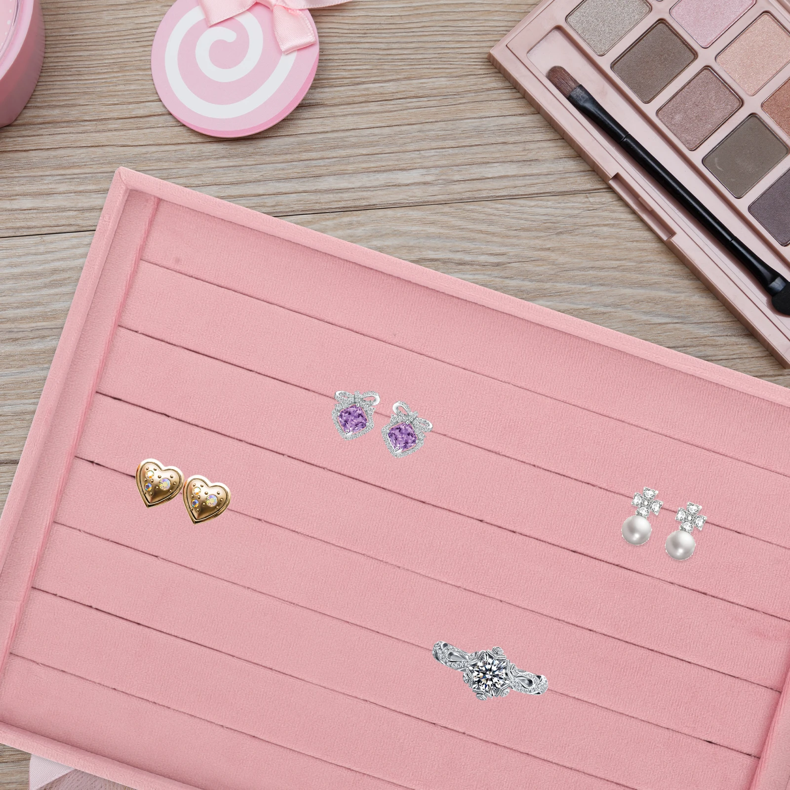 

Jewelry Ring Display Pad Lint Tray Organizer Earring Storage Holder Multifunctional Stackable Insert Mat Jewelry Box Inserts