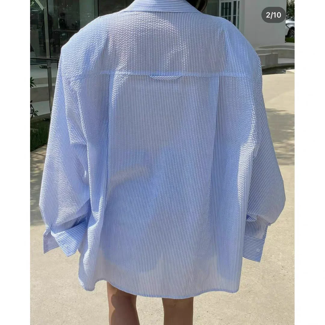 

Женский полосатый топ для похудения с защитой от солнца, свободный крой и широкие брюки, комплект из хлопка, летняя мода