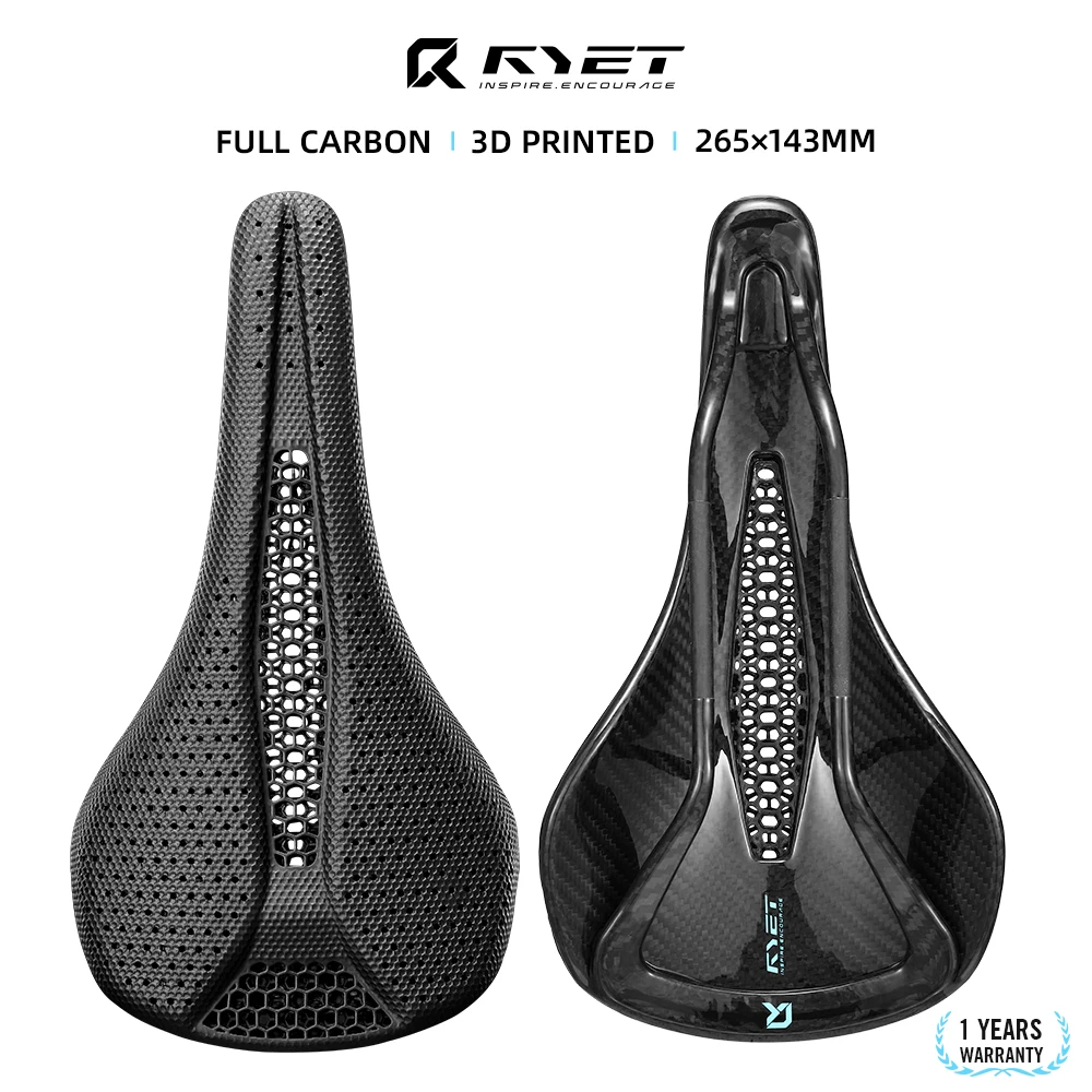 

RYET 3D Printed 218g Full Carbon Bike Saddle Wide 265*143mm Carbon Bicycle Seat MTB Gravel Road Saddle 7*9mm Bike Accessories