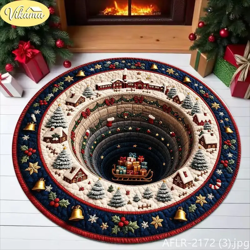 “Deep Pit Illusion” Christmas Town Print Area Rug, Soft Non-Slip Living Room Decorative Carpet, Xmas Home Decor, Holiday Gift