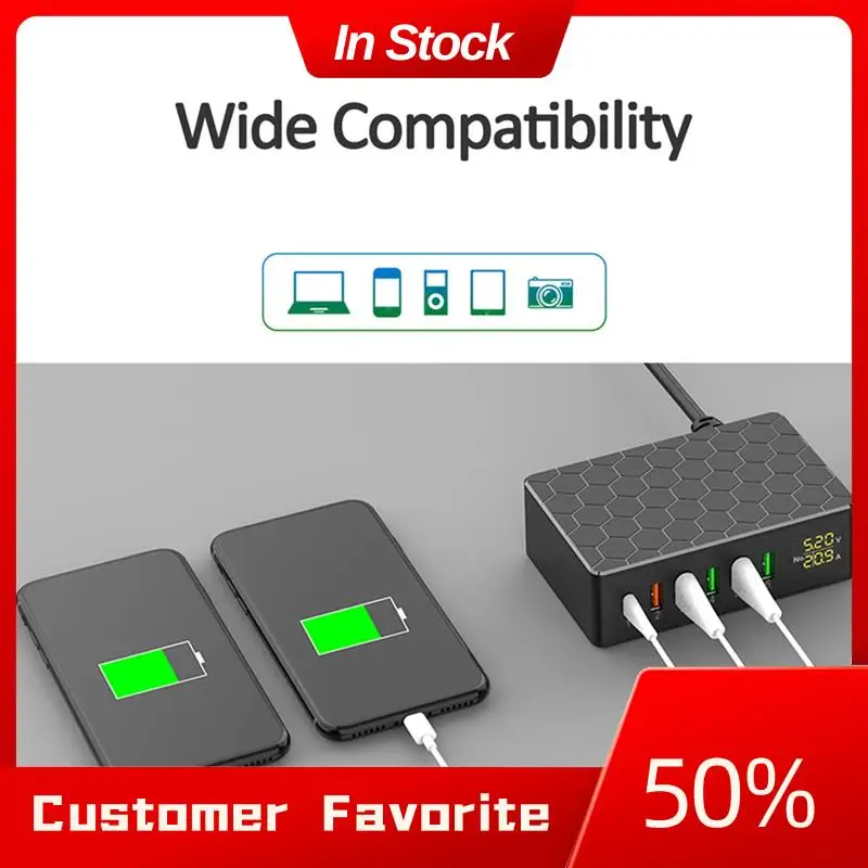 AT03 أعلى 65 واط QC3.0 عالية الطاقة PD شاحن شاشة ديجيتال USB شاحن متعدد المنافذ شاحن سريع الملحقات مكون 6-Port Charge