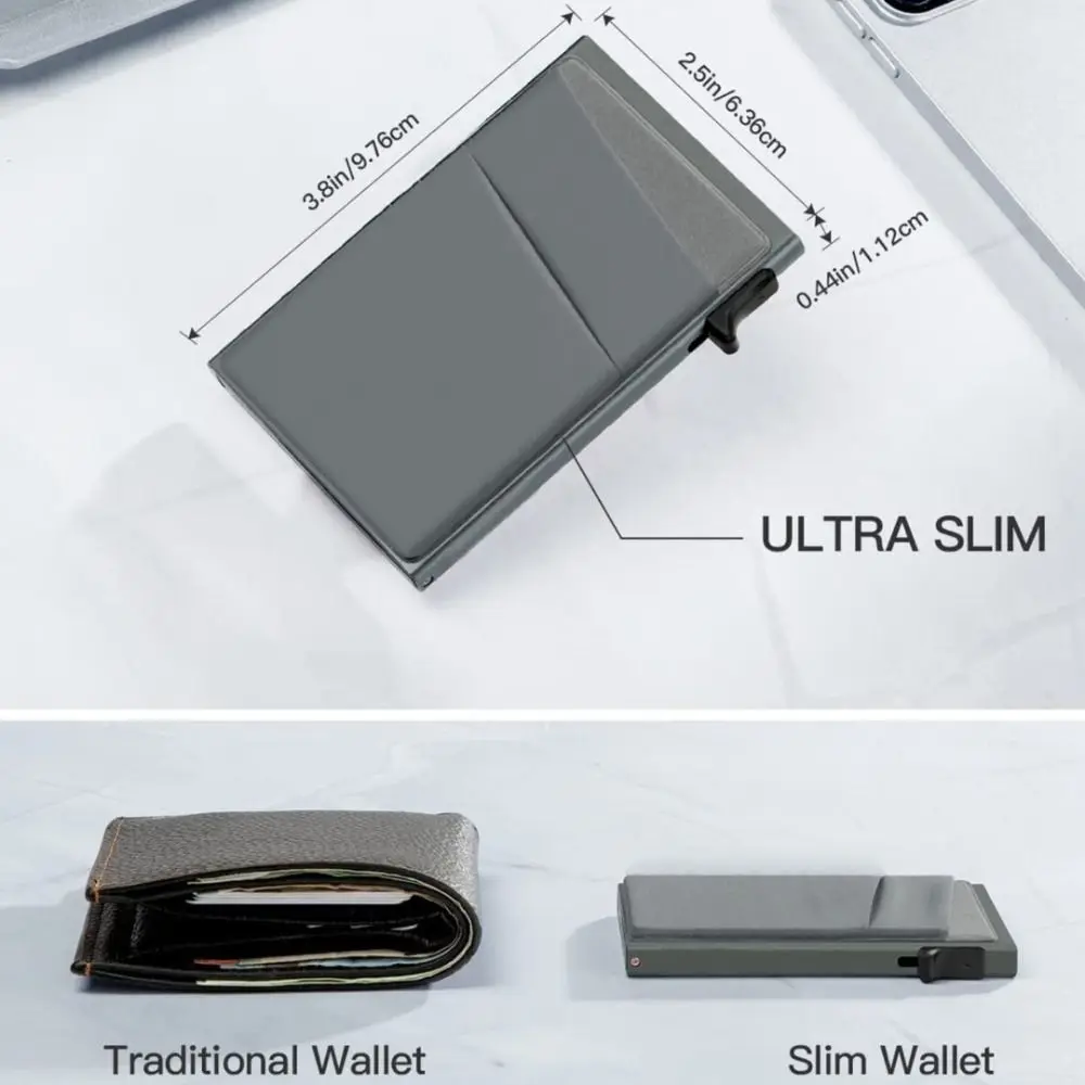Automatic RFID Anti-Theft Card Holder Screw Reinforcement Metal Box Bottom Men's Card Box Aluminum Alloy Material