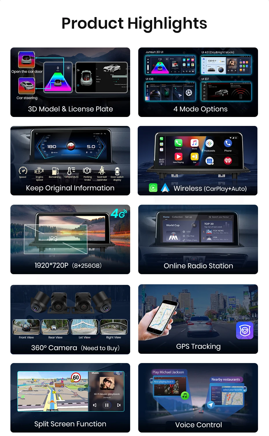 Junsun 10,25 zoll CarPlay Für Apple Auto Radio Multimedia Für BMW X1 F48 X2 F49 2013-2020 Bluetooth drahtlose Android Auto Stereo – Detail 5