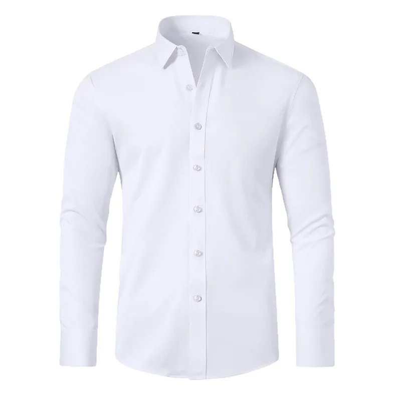 2027 Men's Shirt Micro-elastic Men's Long-sleeved Crisp Four-sided Elastic Business Slim-fit Dress Shirts