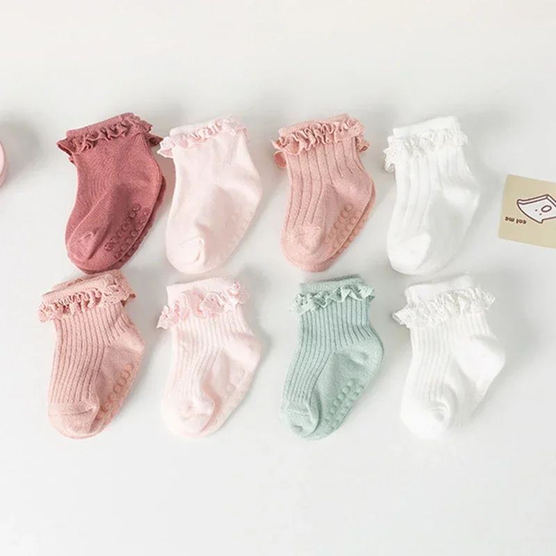 1 Pair of Newborn Baby Lace Stockings with Bow Princess Girl Baby Spring Baby Cotton Socks Girl Breathable Ruffled Socks