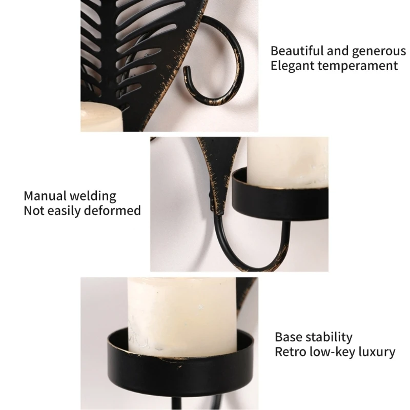 Candelabro Metal 2 uds, apliques pared hoja hierro, candelabros para sala estar