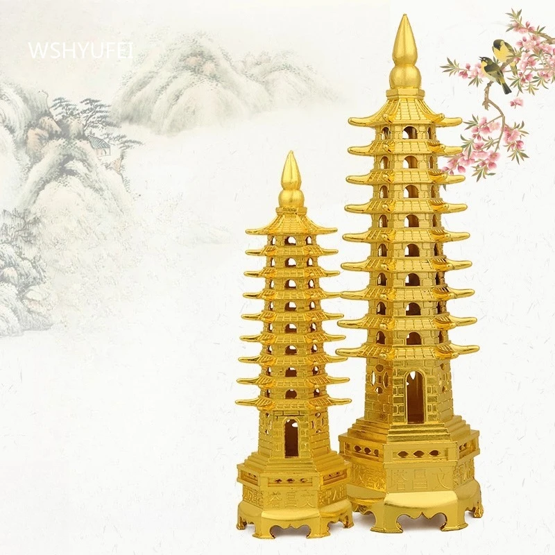 Copper Alloy Wenchang Tower Ornament The Nine-story Wenchang Tower Large and Small Office Desk Study Decorations Craft Gifts