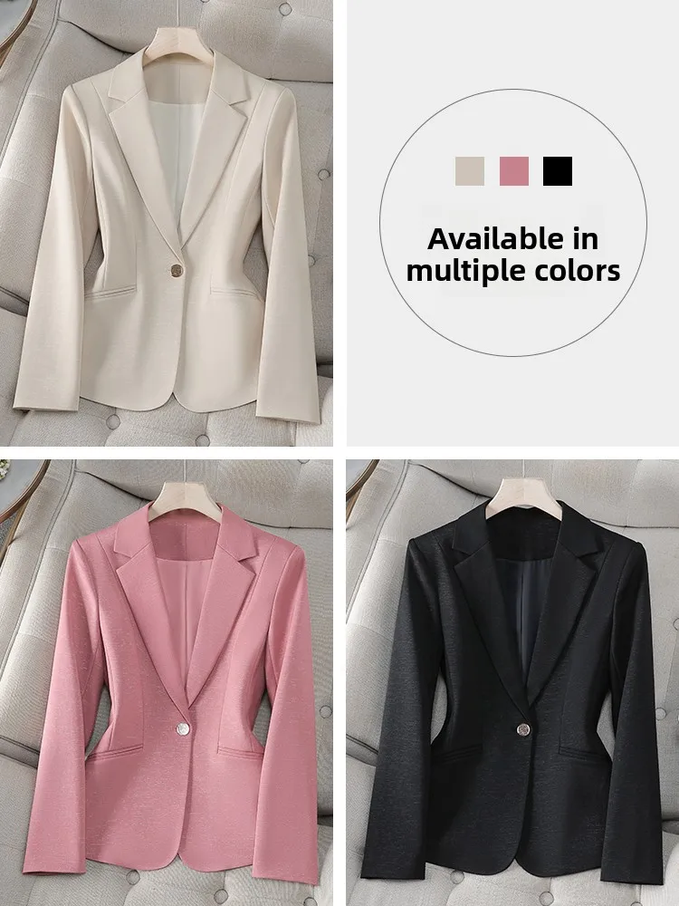 Pink Suit Jacket Women's Autumn Winter New Style Slimming High-End Casual Commute Professional West Top Button Pocket Design