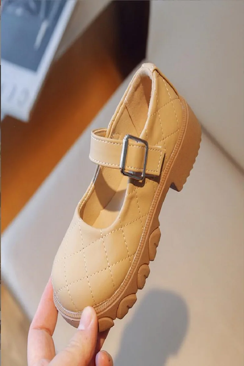 Children's Small Black Leather Shoes 2024 Spring Autumn New Girls Car Sewing Line Square Head Soft Sole Leisure Bean Shoes 22-35