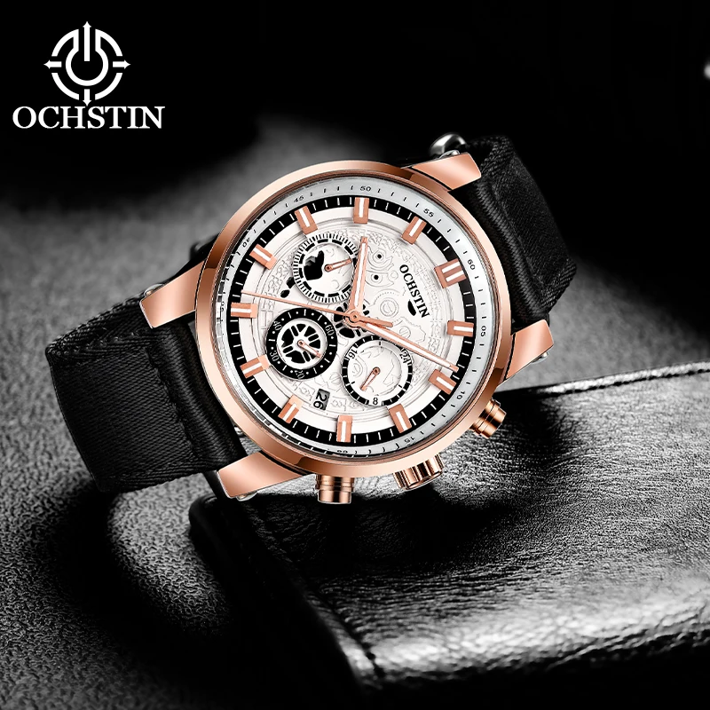 OCHSTIN Men's Creative Nylon Multifunctional Quartz Watch Thin Shell Male breathable Genuine Woven Nylon Strap Wristwatch