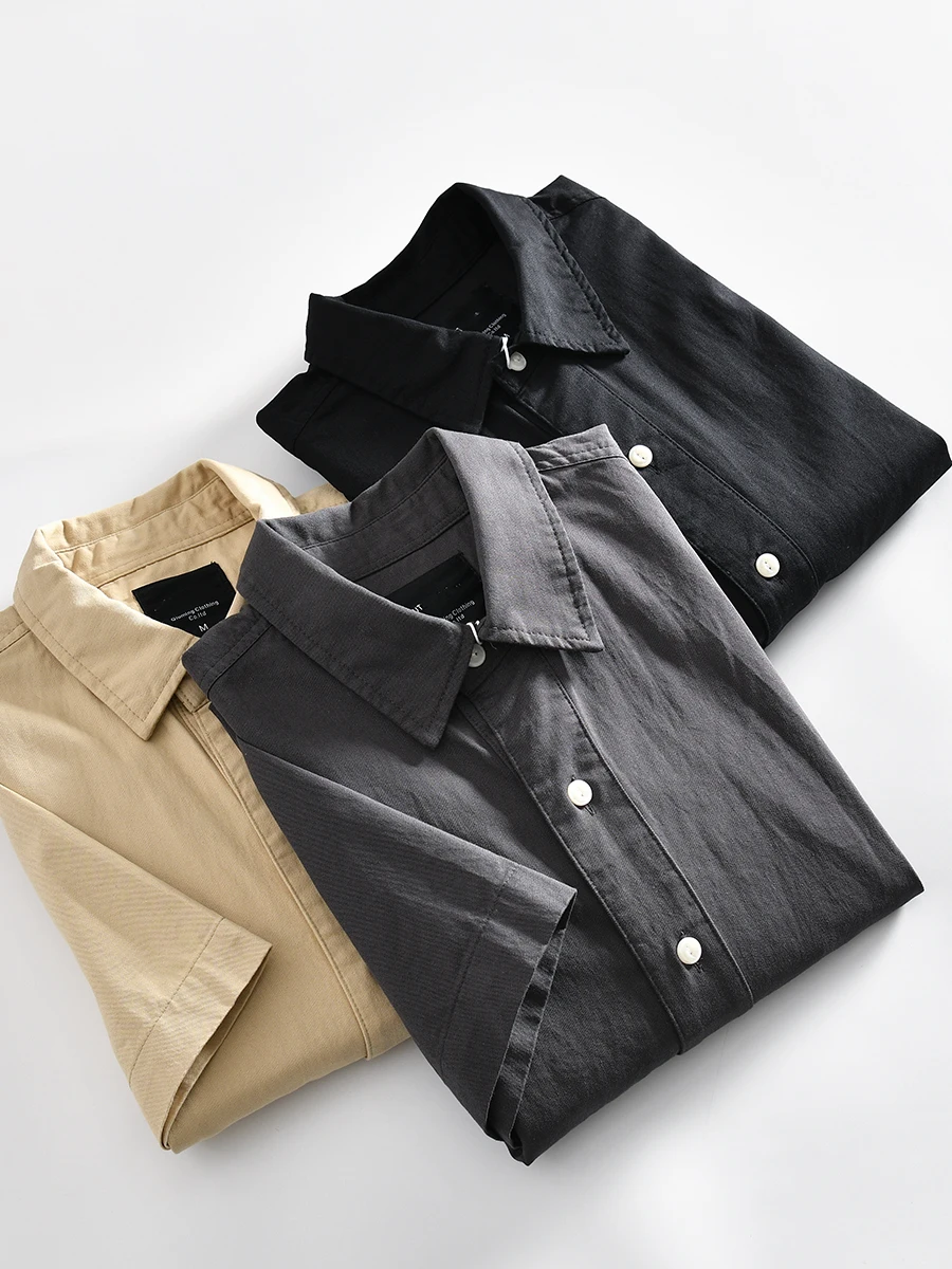 

Retro Japanese Style Men's Casual Loose Cotton Short Sleeve Shirt Summer Fashionable Youth Standard Fit Breathable Absorbent