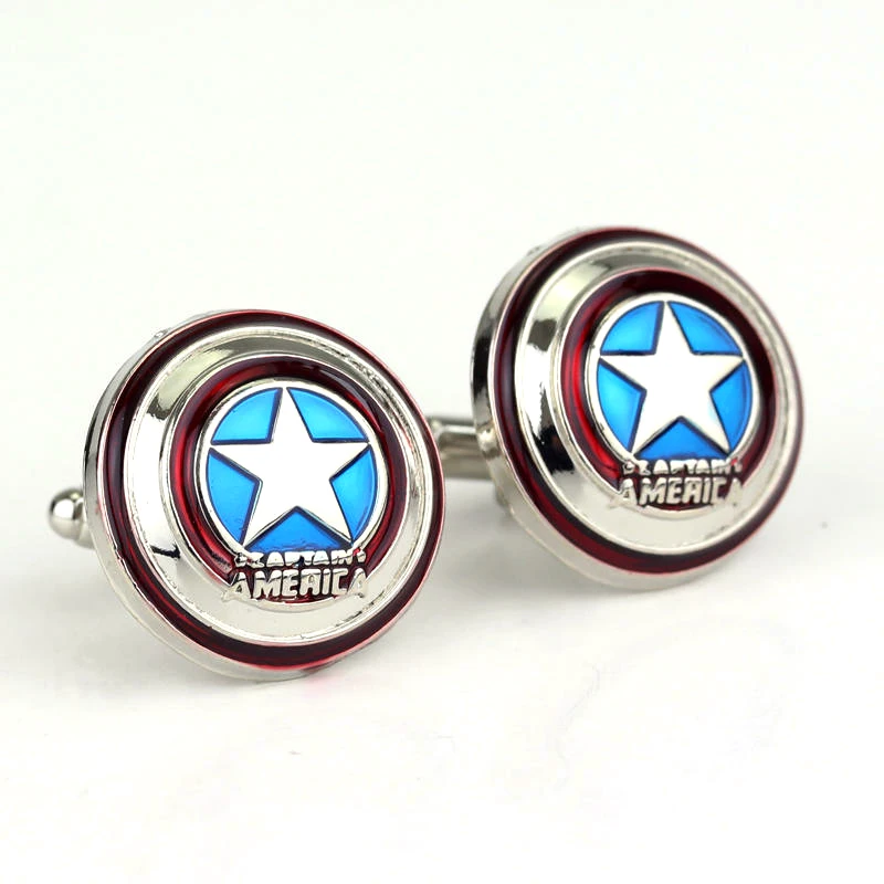 

Superhero Captain America Shield Metal Cufflinks Marvel Avengers Cuff Links Men Wedding Jewelry Fans Cosplay Props Accessories