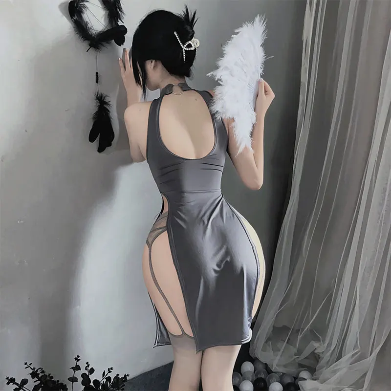 Disfraces sexuales para mujer, lencería Sexy, delantal francés, vestido de sirvienta, uniforme de Cosplay, juego de rol, vestido de encaje Babydoll de cuello alto para Halloween