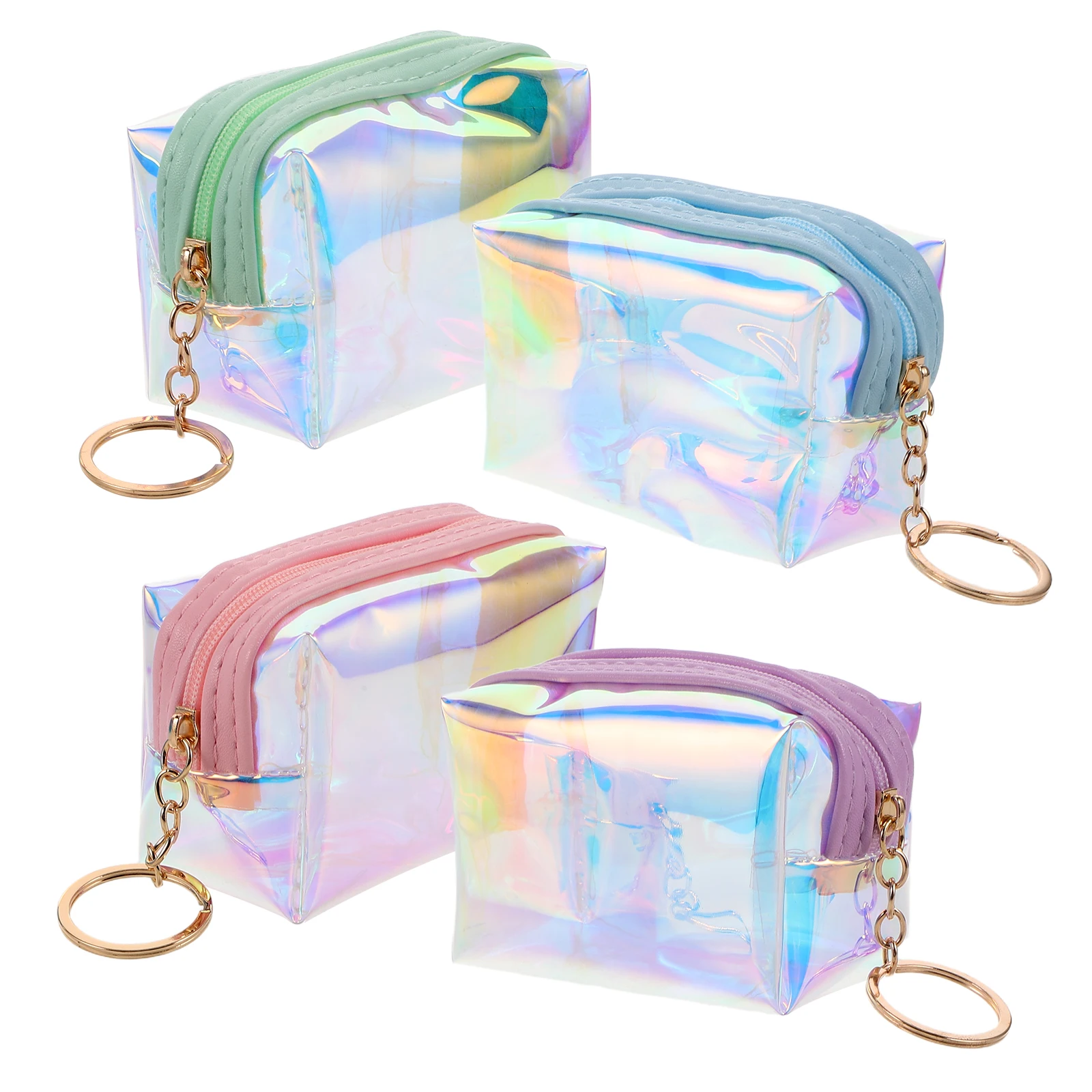 4 قطعة سلسلة مفاتيح صغيرة للعملات المعدنية لمحفظة صغيرة شفافة قزحي الألوان وسحاب الحقيبة المحمولة تغيير المحفظة خفيفة الوزن #3