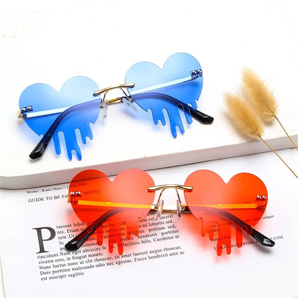 Halloween Funny Eyewear Holiday Party UV400 Tears Shape Sunglasses for Women Heart Rimless Sunglasses