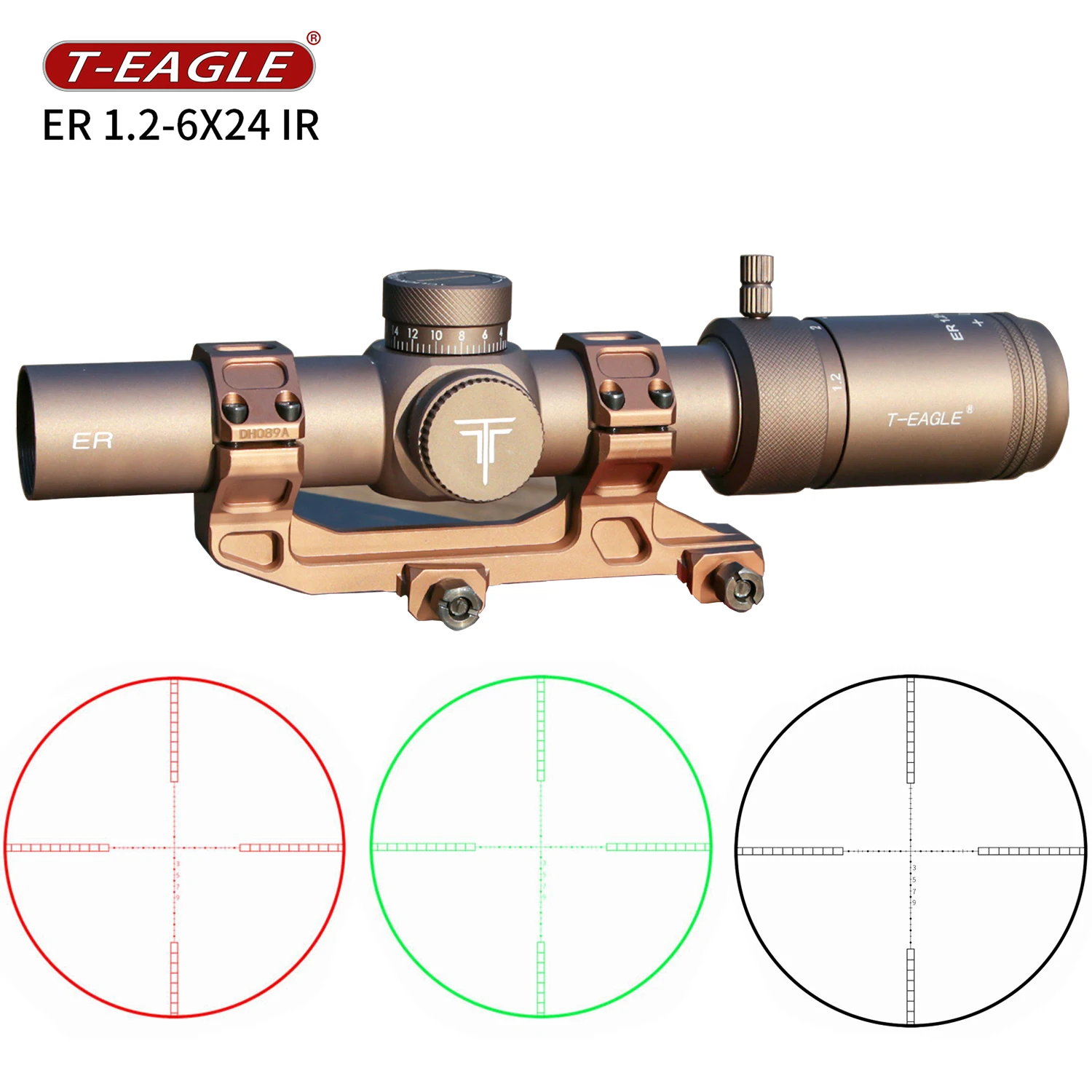 T-EAGLE ER 1.2-6 X24 IRHK Tactical Riflescope Spotting Scope for Rifle Hunting Optical Collimator Air Gun Sight Red Green Light