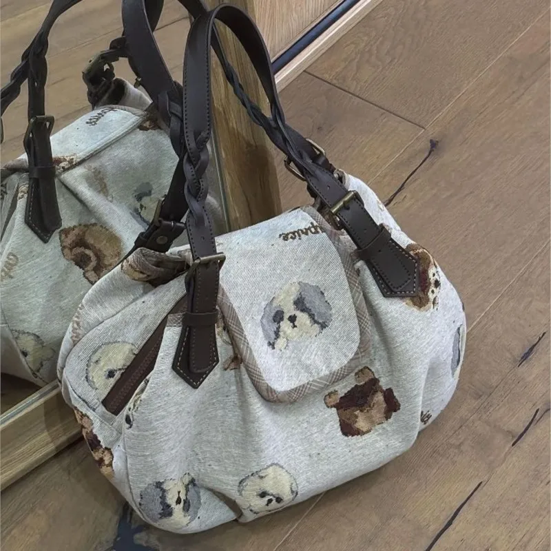 

JIAERDI милая сумка-тоут с милым щенком, женская джинсовая сумка на плечо большой вместимости, женская повседневная сумка с героями мультфильмов для подмышек, шикарная новинка