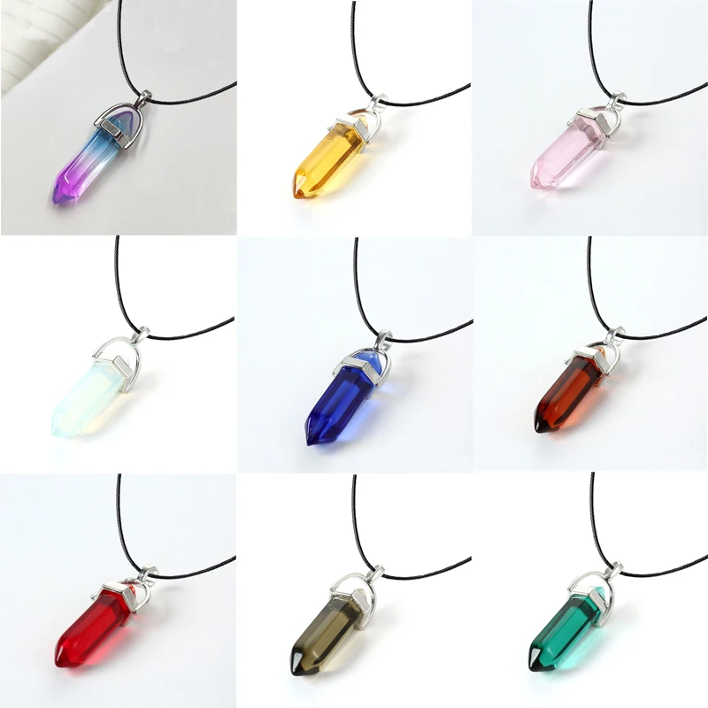 2025 Sechseckige Säule Quarz Halsketten Türkis Rosa Kristall Anhänger Halskette Für Frauen Kette Naturstein Halsband Schmuck – Detail 3