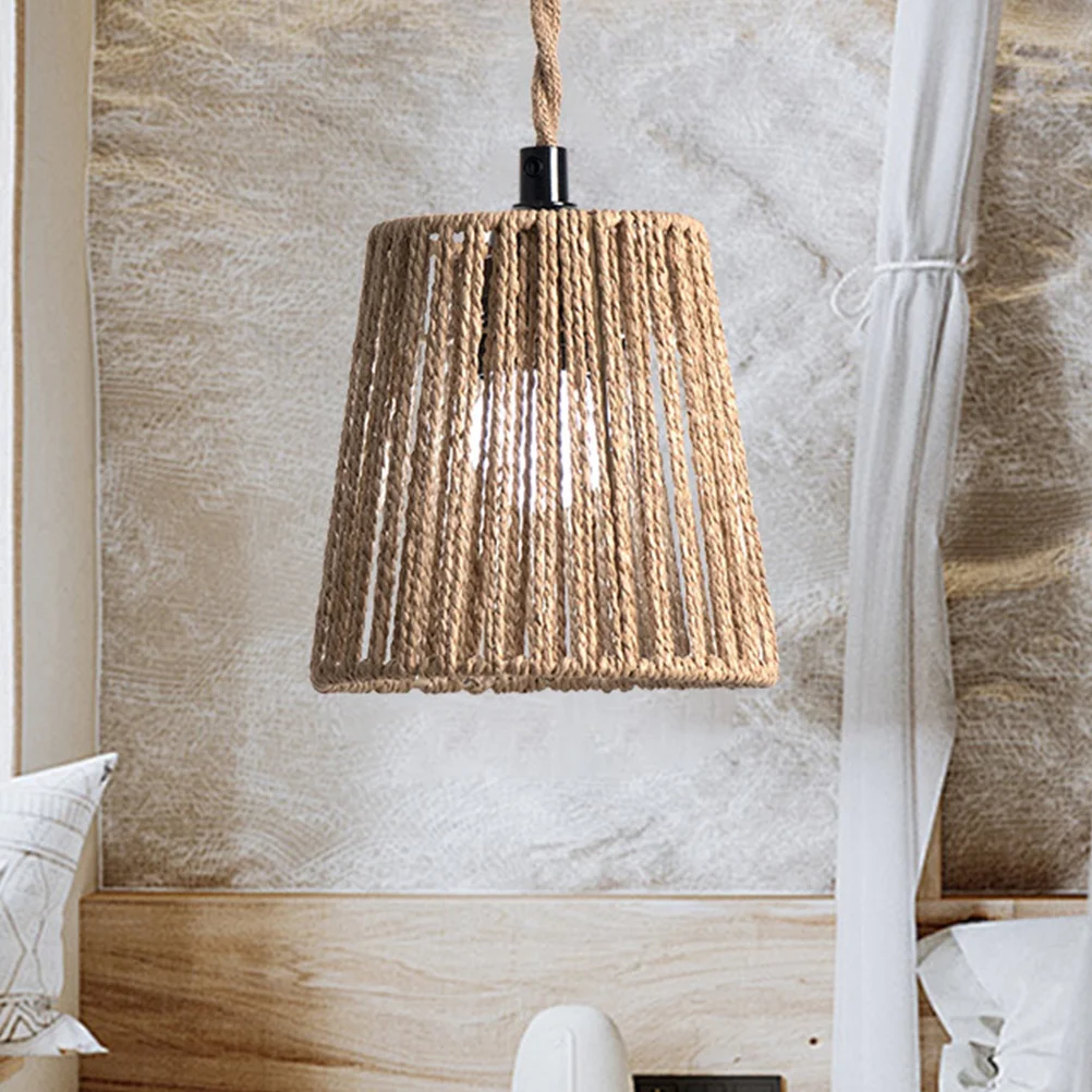 Rope Lampshade Rattan Woven Guard Vintage Boho Pendant Lampshades Chandelier Light Covers Manual