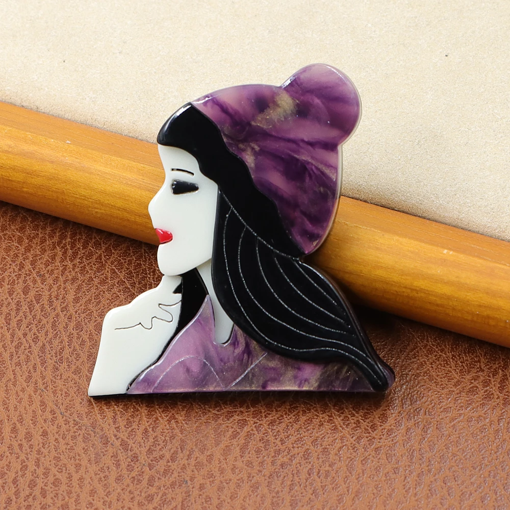 CINDY XIANG Acrylic Wear Red Hat Girl Brooch Acetate Fiber Pin Beautiful Lady Pin