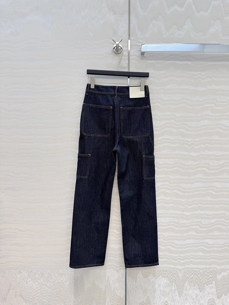 Spring Summer Fashion Daily Casual Versatile Cowboy Pencil Trousers Women's Middle Waist Multi Pocket Straight Barrel Pants