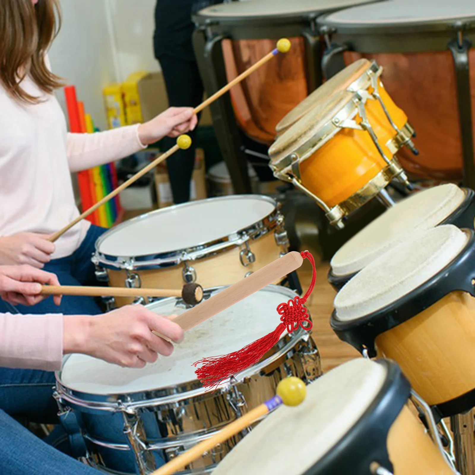 

2Pcs Wooden Rhythm Sticks Chinese Knot Tassel Natural Wood Lummi Claves Musical Percussion Instruments for Early Education