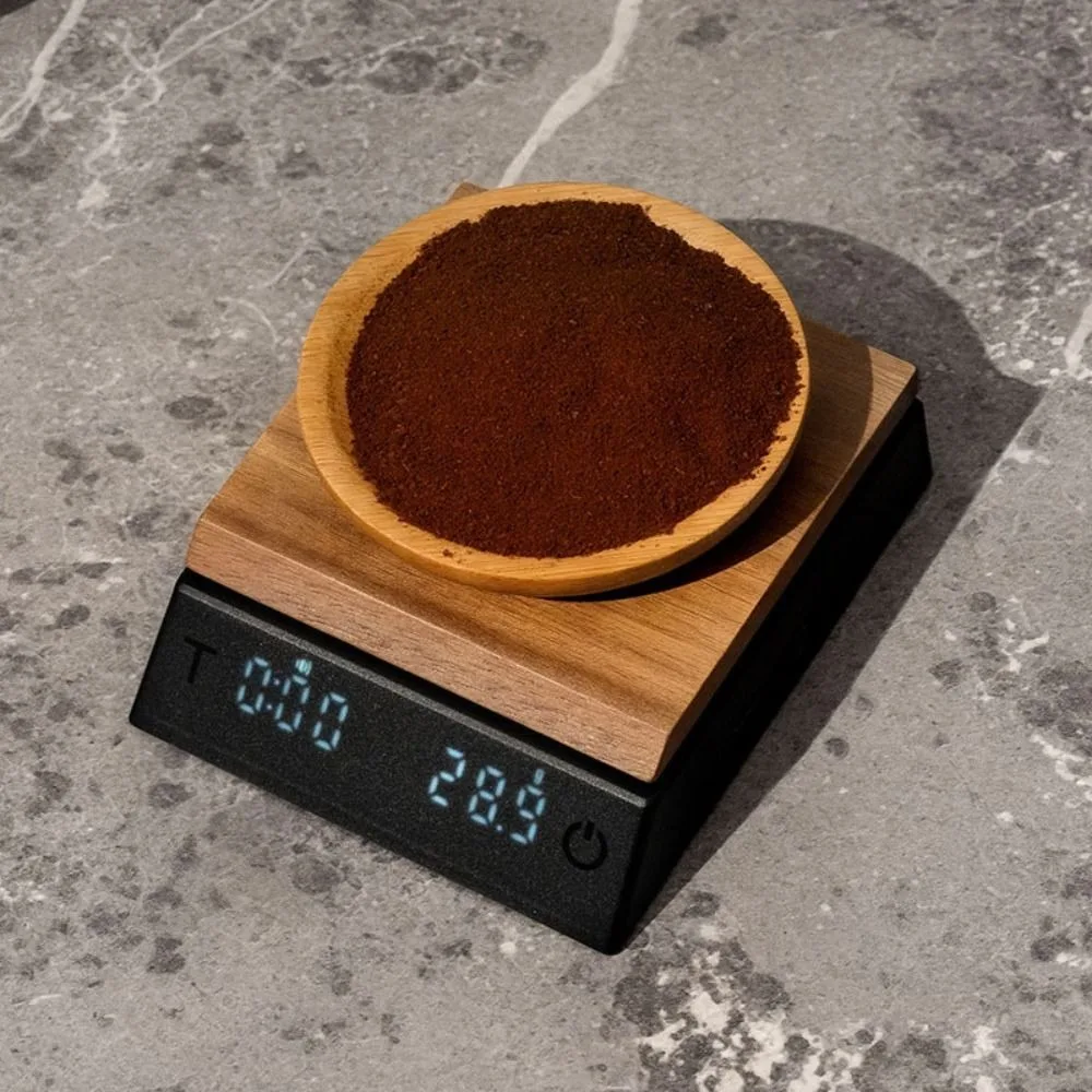 Mini báscula de té de madera de nogal, báscula de té electrónica LED tipo c, báscula de té de precisión precisa, medición de té