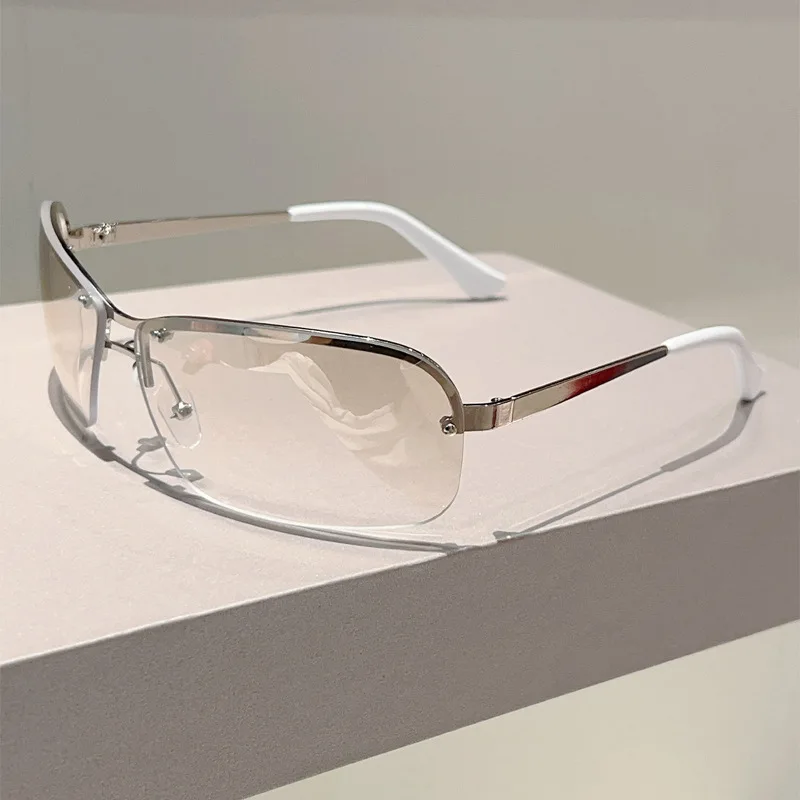 y2k Vintage Rimless Sunglasses Women For Men Luxury Brand Designer Sun Glasses Punk Popular Sexy Ladies Metal Pink Shades UV400