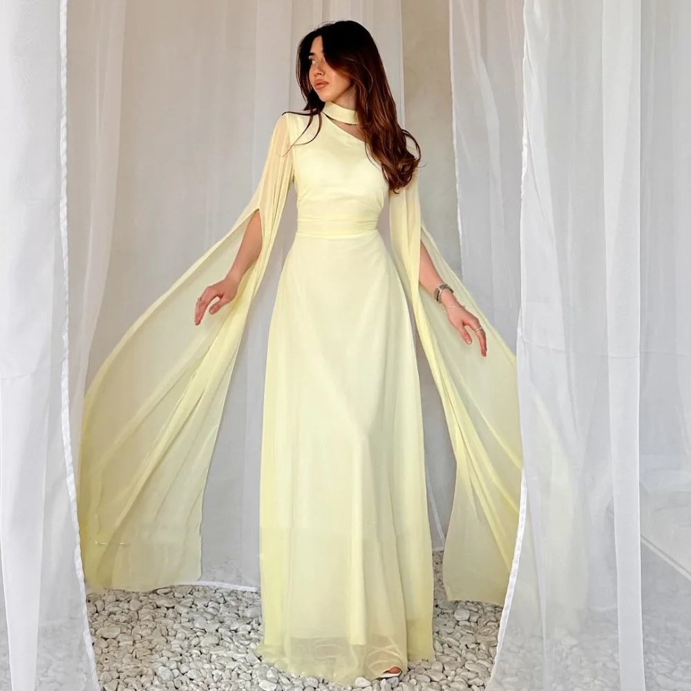 

Customized Casual Modern Style Chiffon Pleat A-line High Collar Long Dresses Bespoke Occasion Dresses High Quality Exquisite