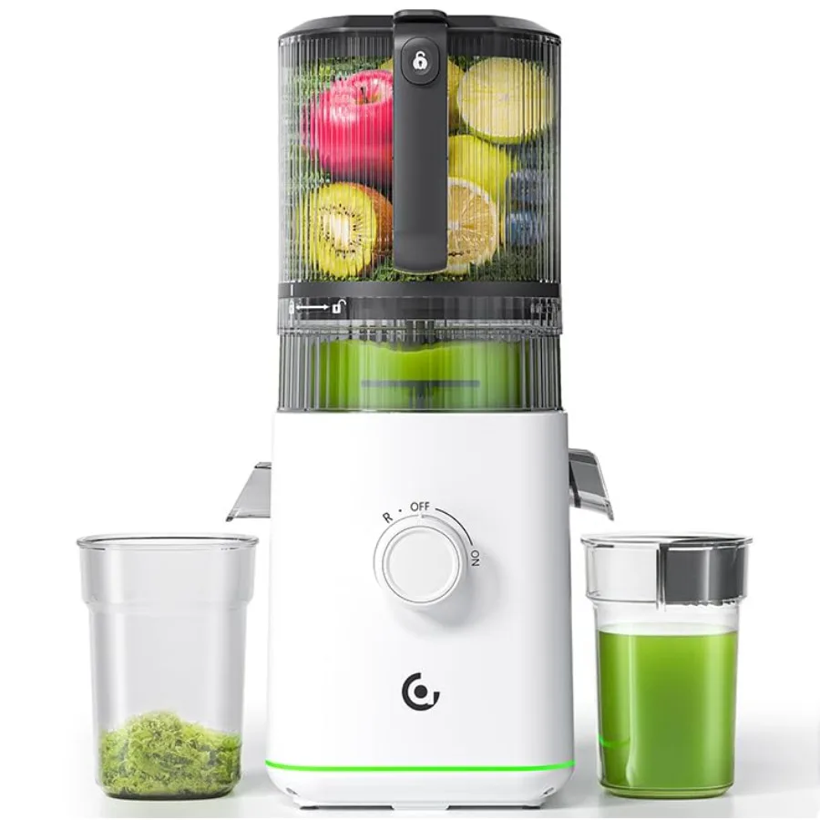 Espremedor de Frutas e Vegetais a Frio 3 em 1 de 600W com Bocal Largo de 6,5 Polegadas, Capacidade Grande de 85oz, Pré-Corte Automático e Alta Produção de Suco em Aço Inoxidável