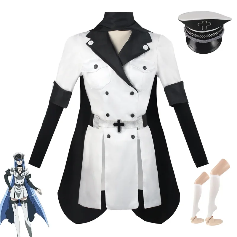 

FC6Anime Akame Ga KILL Esdeath Cosplay Costume with Hat Socks Outfits for Women Men Full Set Esdeath Empire General Outfits@FC8！