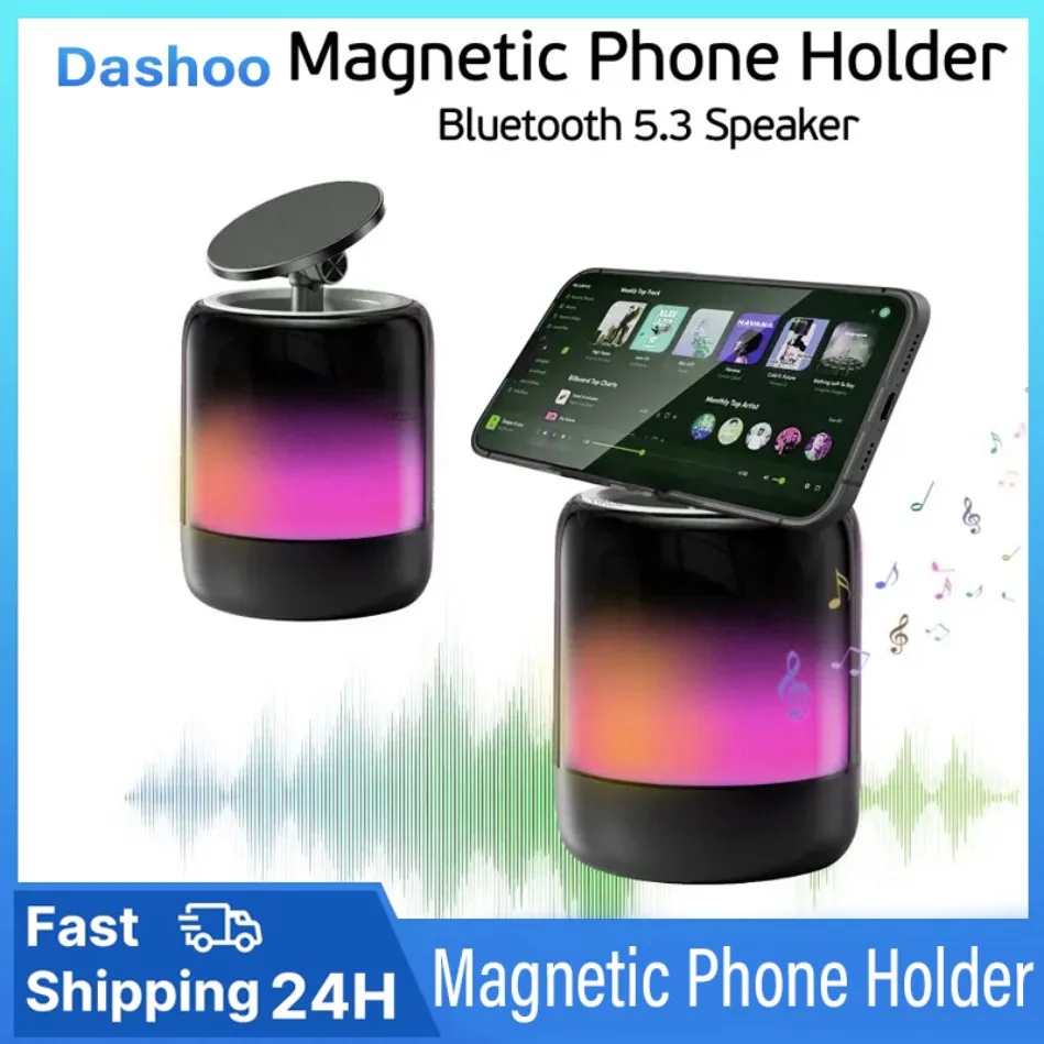 Desktop Bluetooth 5.3 Speaker Magnetic Phone Holder For Magsafe iPhone & RGB Rhythmic Lamp & Radio 3D Stereoscopic Sound Mount