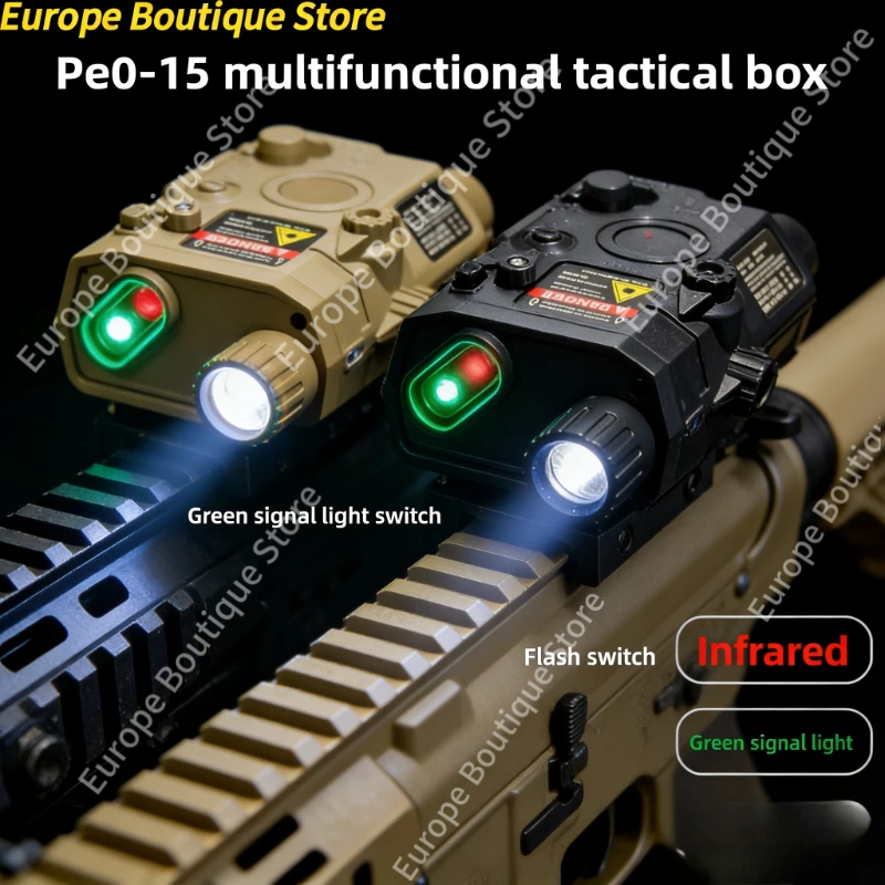 Linterna con caja láser multifuncional PEQ15: se adapta a riel de 20 mm, para pistolas de juguete Airsoft, caza, CS y juego, indicador