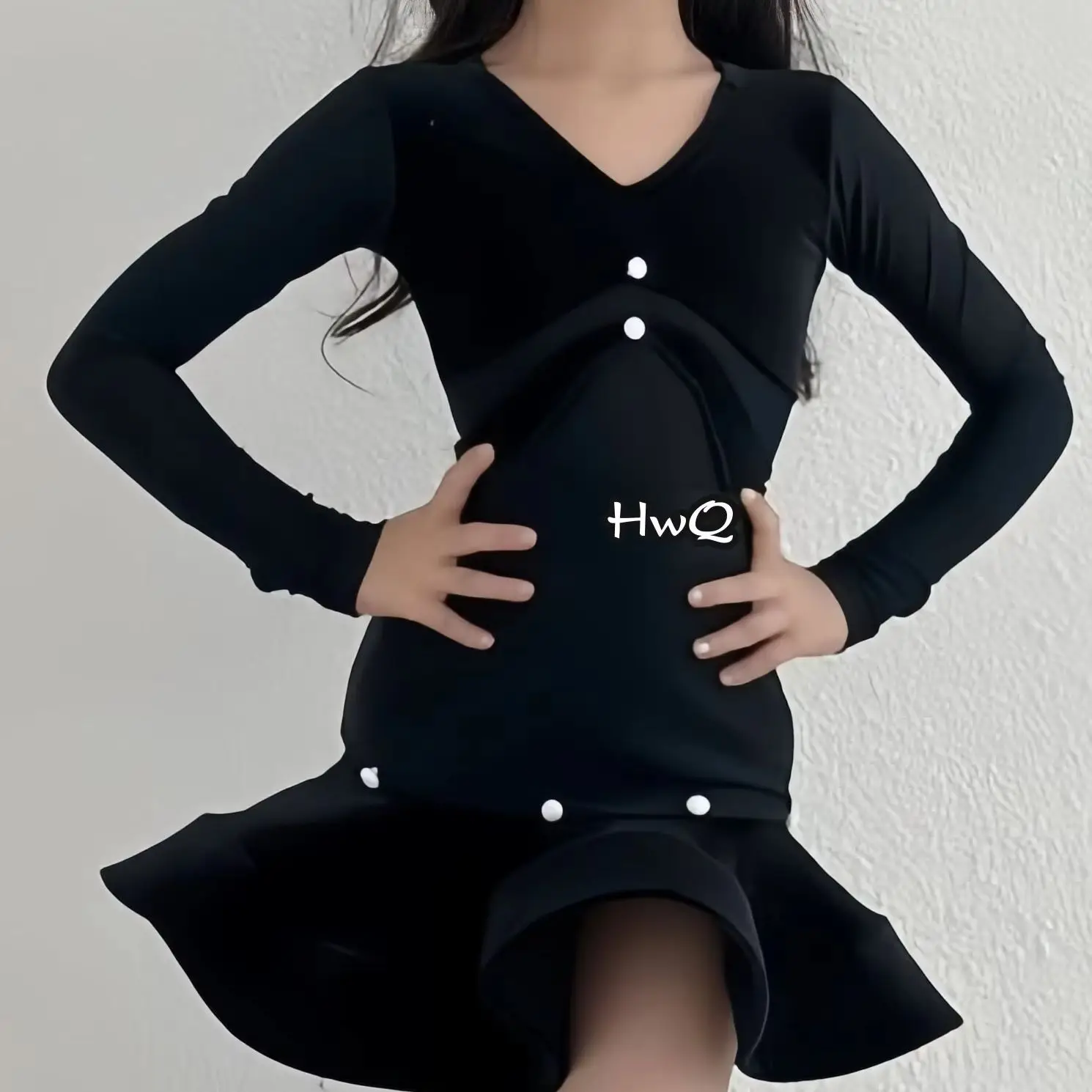 

Новая модель костюма для латиноамериканских танцев для девочек: осенне-зимний высококачественный черный тренировочный костюм с корсетом и юбкой для выступлений