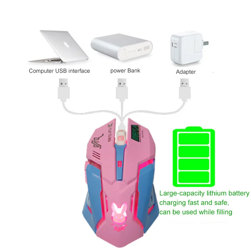 2.4Ghz Wireless Mouse USB Pink Computer Mause 6 Buttons Rechargeable Silent Mice Optical Ergonomic Mouse For Laptop PC Gaming