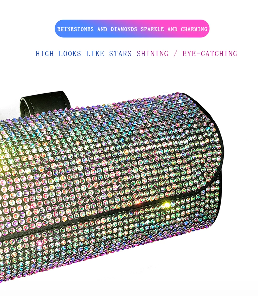 Crystal Car Glasses Case Sunglasses Storage Box Holder Sun Visor Glasses Case Clip Rhinestone Car Bling Accessories for Woman